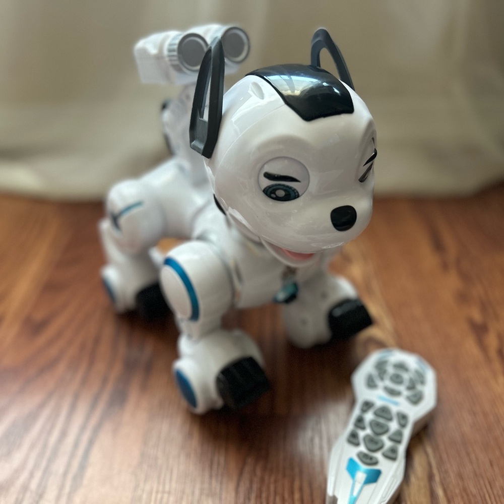 Interactive White and Black Robot Dog Toy